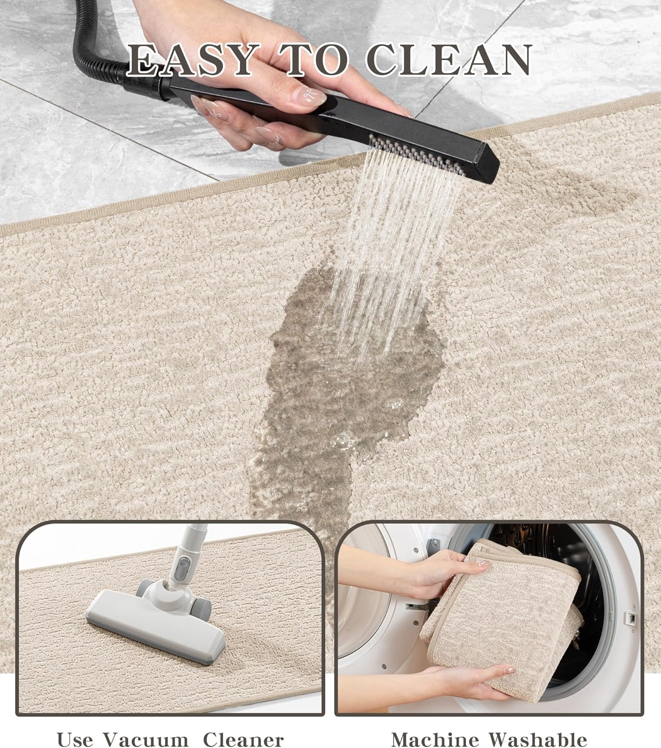 chakme Bathroom Rugs Mat 47x24, Ultra Thin Non Slip Bath Mat Quick Dry Absorbent Bath Mat for Bathroom Floor, (Light Beige, 47"x24")