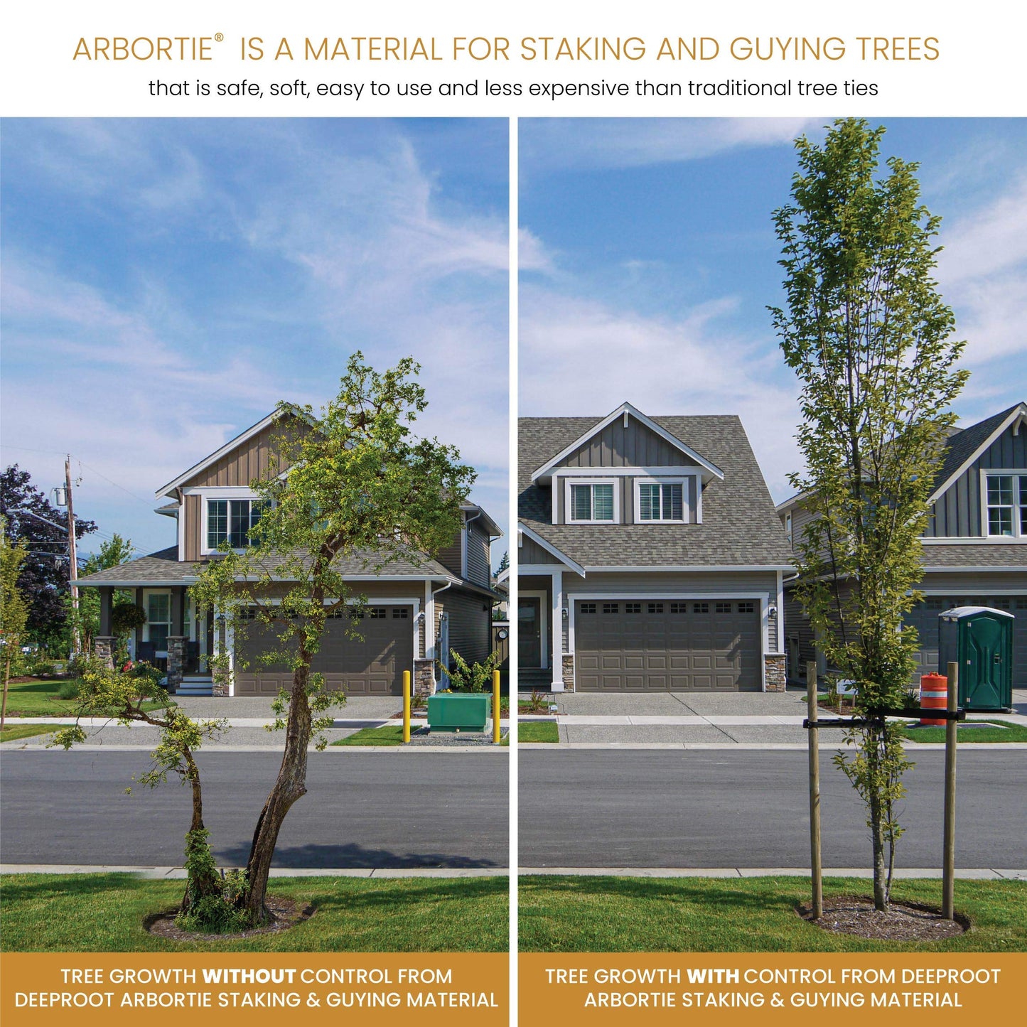 DeepRoot ArborTie Tree Straps for Staking and Guying, Flexible Tree Support Straps, Versatile Tree Rope, Tree Ties For Street Trees, Orchards, and Landscape Trees, 250’ Roll, Olive (AT 2G)