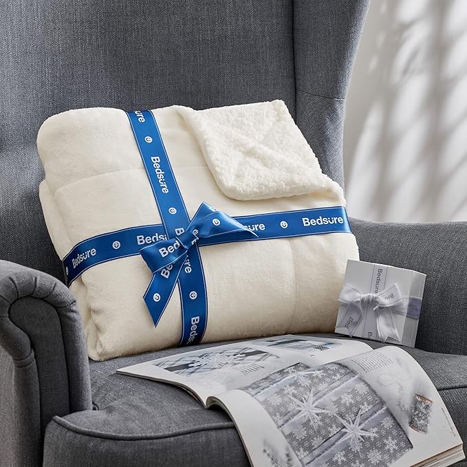Bedsure GentleSoft Sherpa Fleece Blankets King Size for Bed - Thick and Warm Throw for Women and Men, Soft Fuzzy Plush King Blanket for Winter, Non-Heated, Cream, 108x90 Inches