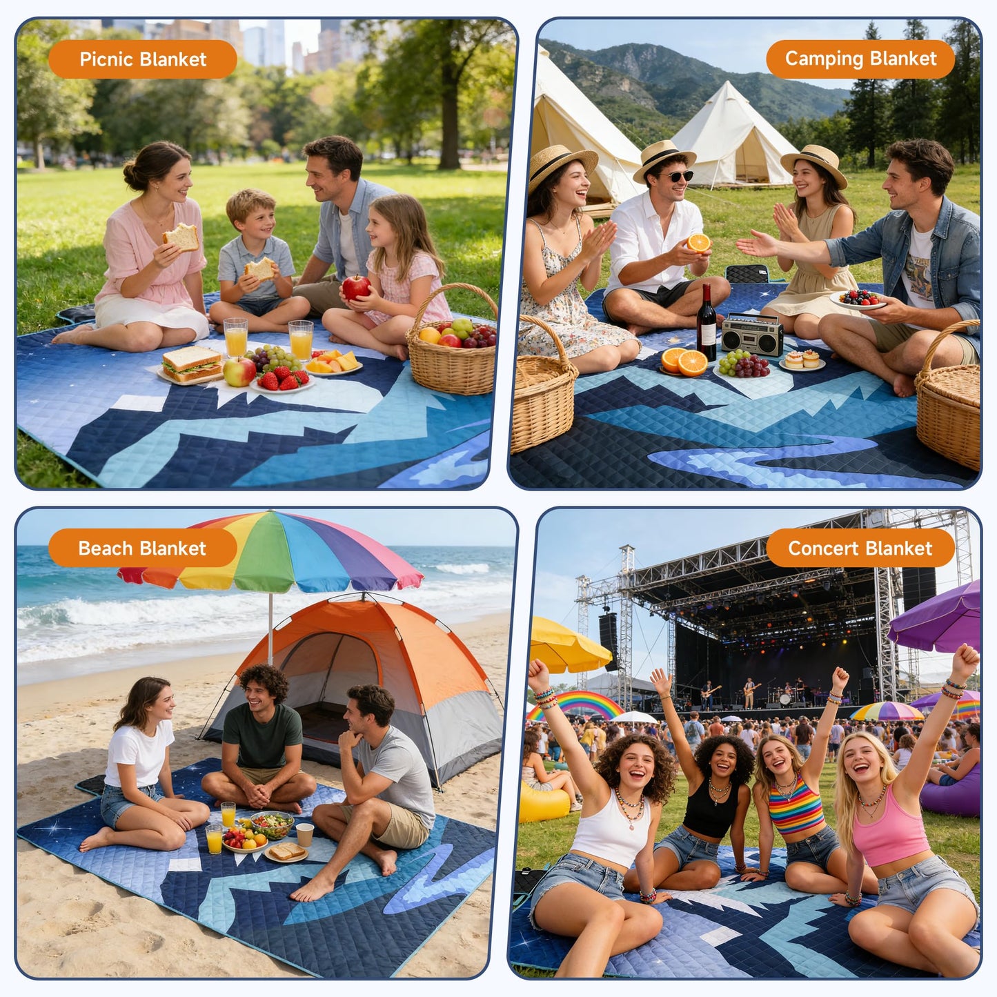 Catalonia Extra Large Waterproof Picnic Blanket 70" x 80", Foldable Beach & Camping Mat for Park Patio Lawn Garden Grass Ground Concert & Music Festival, Ideal Outdoor Accessory Gift