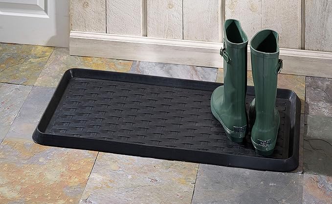 HF by LT Panama Weave Rubber Boot Tray, 32 x 16 inches, One-Piece Seamless Construction, Durable Vulcanized Rubber, Year Round Use Indoors or Outdoors, Black