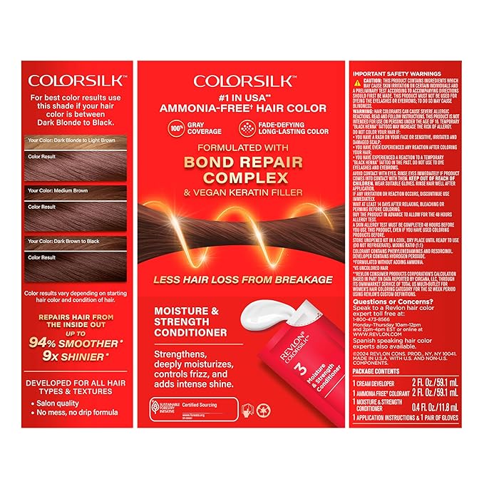 Revlon ColorSilk with Bond Repair Complex, Brown Permanent Hair Color, 100% Gray Coverage, Ammonia Free Hair Dye, Vegan Keratin, 27 Deep Rich Brown (Pack of 3)