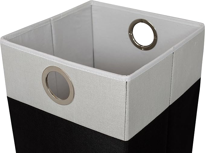 BirdRock Home Folding Cloth Laundry Hamper with Handles | Dirty Clothes Sorter | Easy Storage | Collapsible | Black and White
