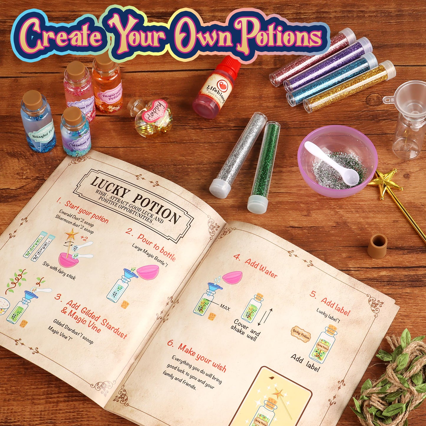 wookidel Fairy Magic Craft Kit for Kids with 20PCS Potion Bottles - Fairy Magical Potions Making Craft Kit - Gift for Christmas, Birthday, Creative Art Crafts Kits for Girls Boys 6 7 8 9 10 Year Old