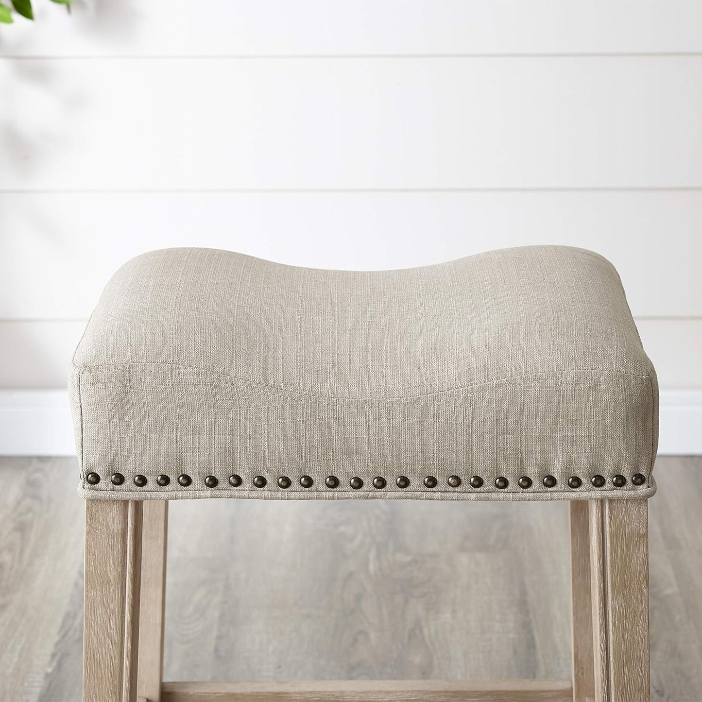 Roundhill Furniture Coco Upholstered Backless Saddle Seat Bar Stools 29" Height, Set of 2, Tan