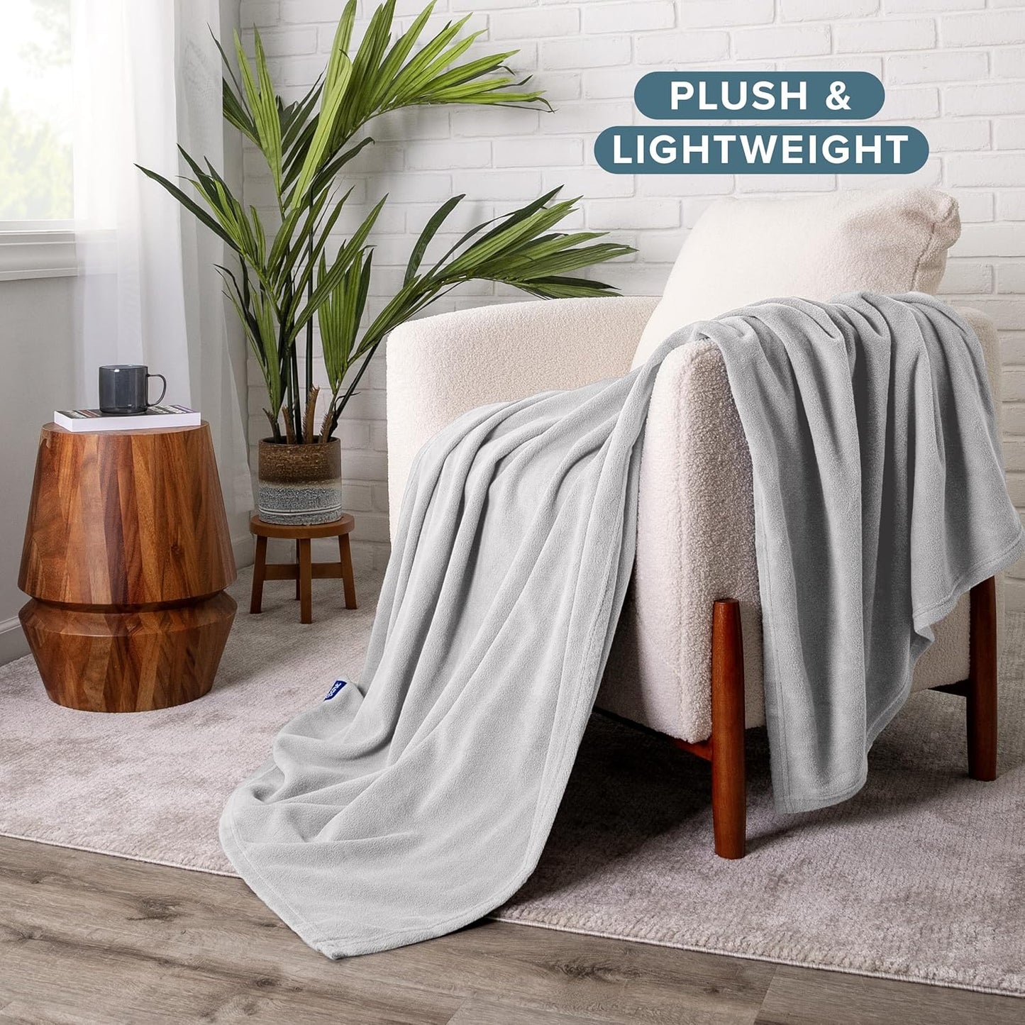 Bare Home Polar Fleece Blanket - Full/Queen - Warm & Cozy - Premium Fleece - Throw for Bed, Sofa, Camping, Travel and Cold Nights - Lightweight Blanket (Full/Queen, Light Grey)