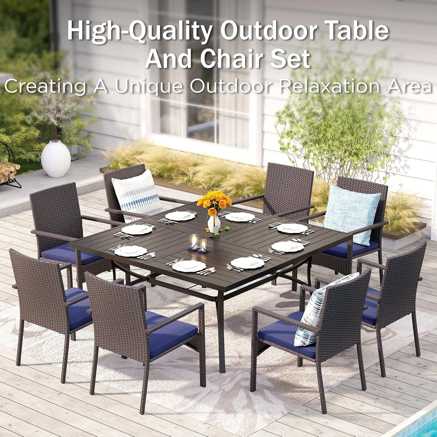 PHI VILLA Outdoor Rattan Dining Chairs Set of 6, Modern Wicker Armchair with Cushions for Patio, Deck, Yard, Porch - Brown