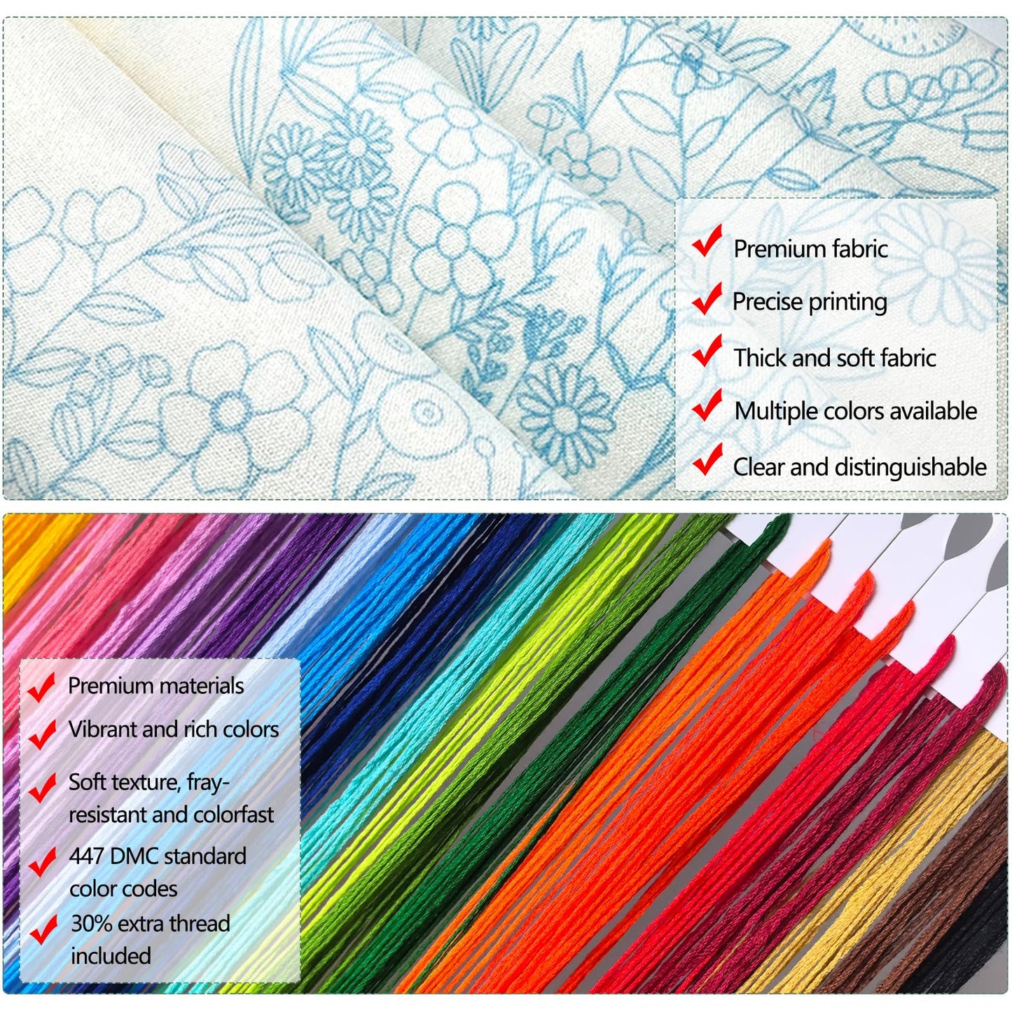 Zhenqing 4-Piece Embroidery Kit for Beginners - Complete Set with Pre-Printed 29x29cm Cotton Fabric, Hoop, Threads & Tools (Books, Hot Air Balloon, Wildflowers, Gramophone Designs)(C0159)