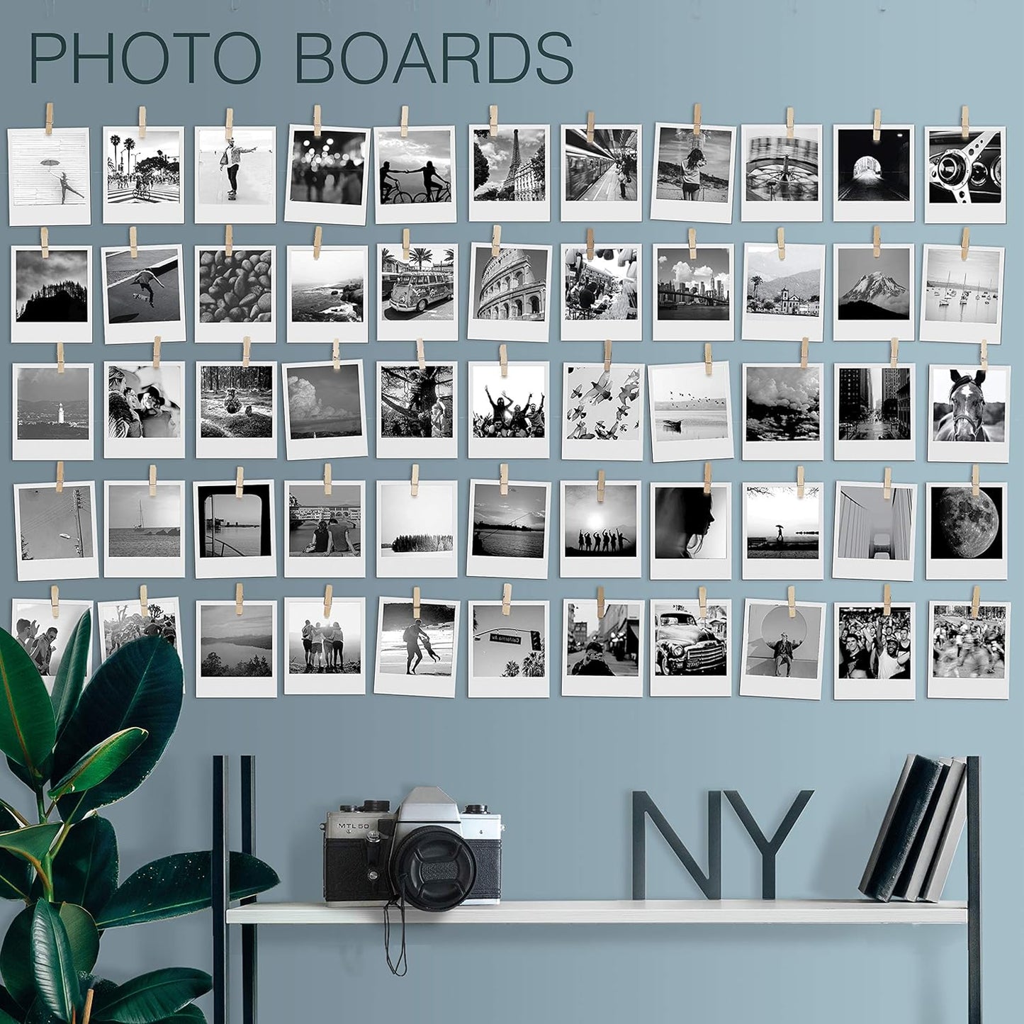 50 pack Mini Self Adhesive Clips for Pictures - Poster Hanger Paper Clip Holder for Wall, Photo Cards Hanging Display Office Board & Picture Boards, Artwork Photos Holders Card Hangers Dorm Room Decor