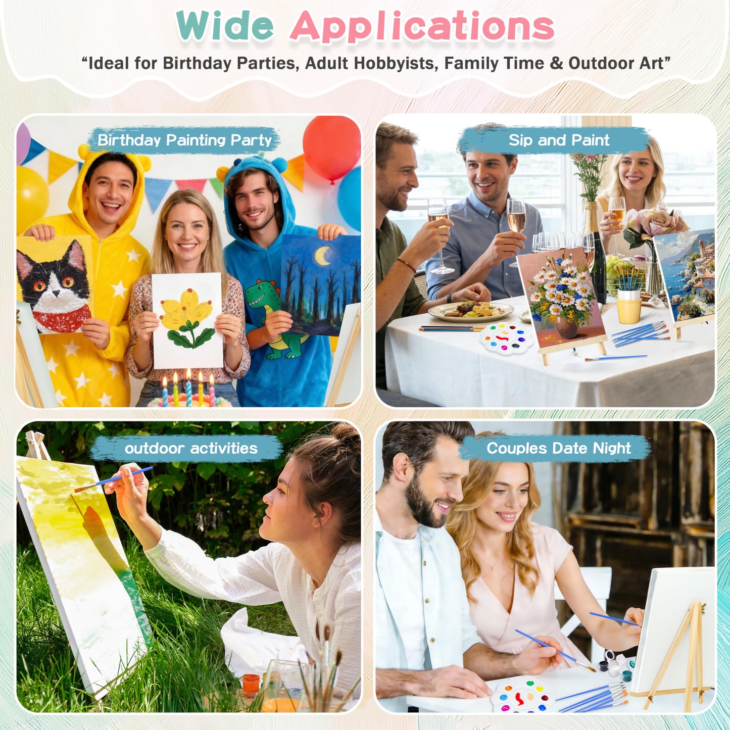 Canvas Boards with Easel for Painting 5 Pack 8 x 10 Inch Small Canvases Panels with Pine Wood Display Easels, Acrylic Oil Watercolor Painting Kit for Adults, Sip and Paint Art Party Supplies