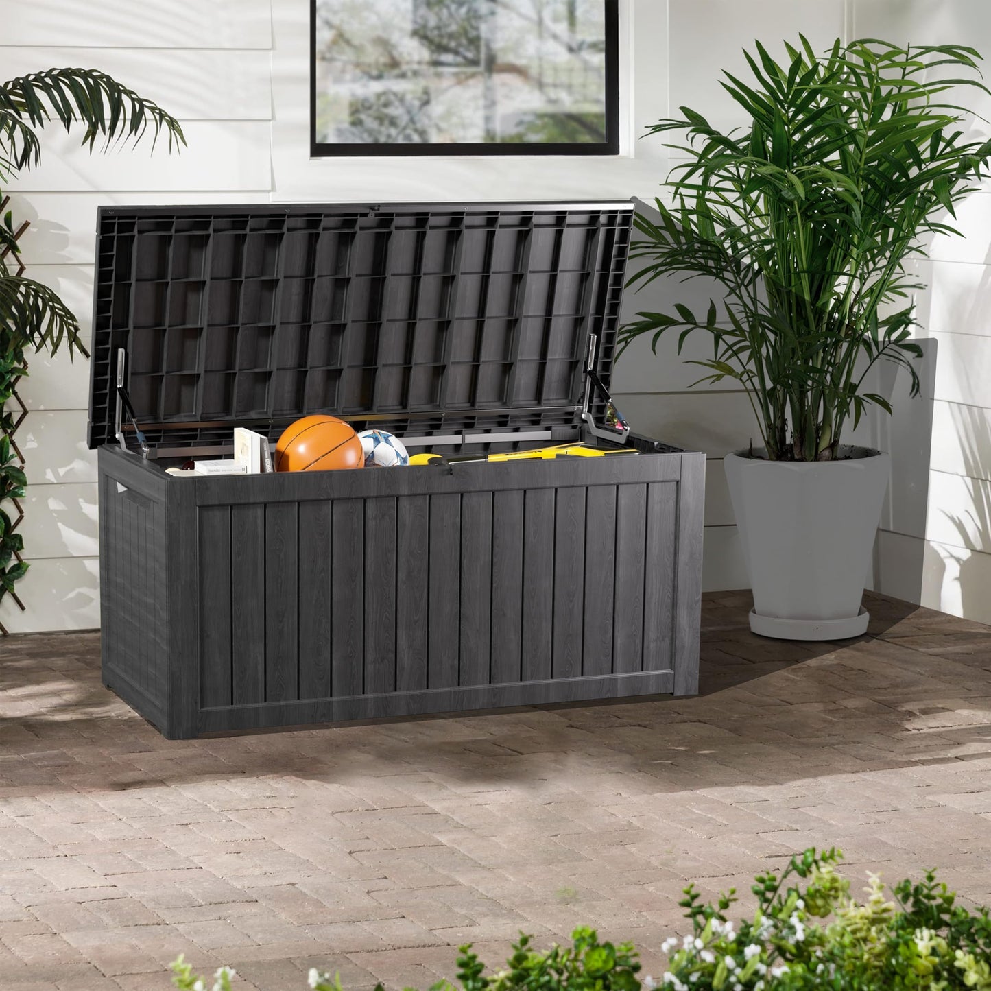 PATIOEASY Outdoor Storage Box 275GAL Waterproof Resin Deck Box,Pool Accessories Supplies,UV-Resistant Lockable Package Delivery Bin for Garden Tools,Large Patio Outside Cushions,Chest,Furniture,Black
