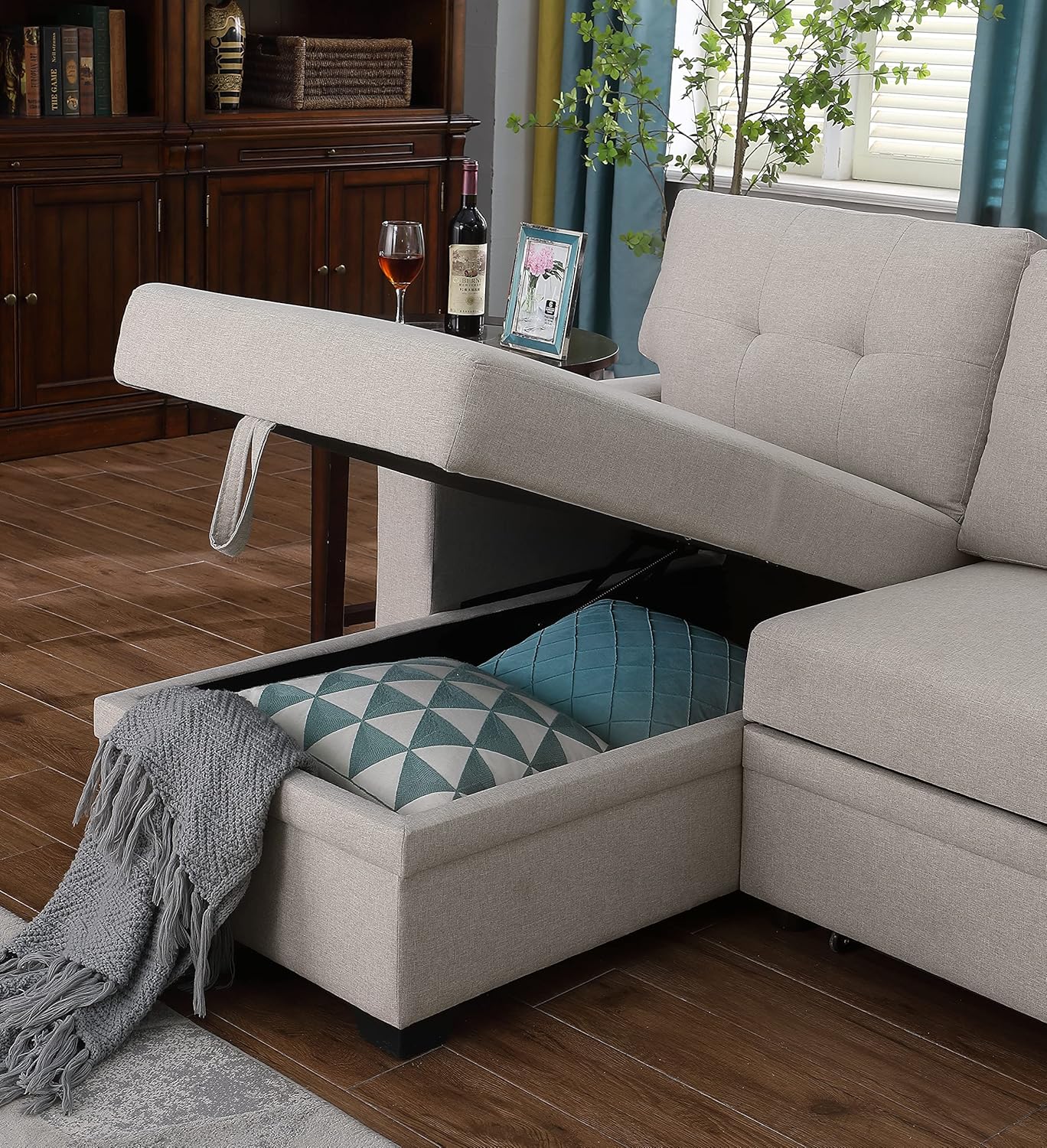 Devion Furniture Maison 4-in-1 Convertible L Shaped Couch with Pull Out Bed and Storage, Sectional Sleeper Sofa with Reversible Chaise for Living Room, Apartment, Bedroom, Office