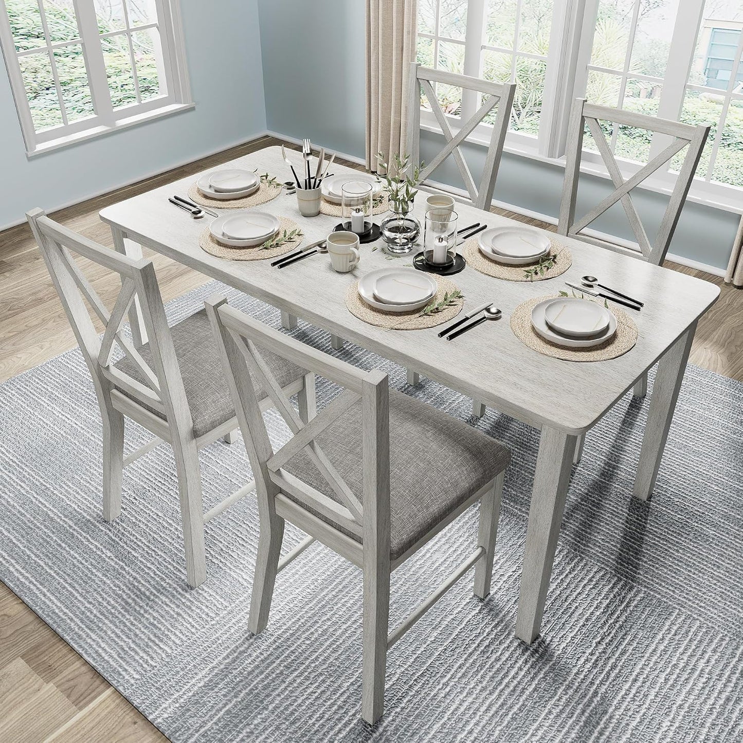 Solid Wood Dining Table, Part of Dining Table Set, Mix and Match Table, Chairs Sold Separately for Dining Room, Kitchen, Grey