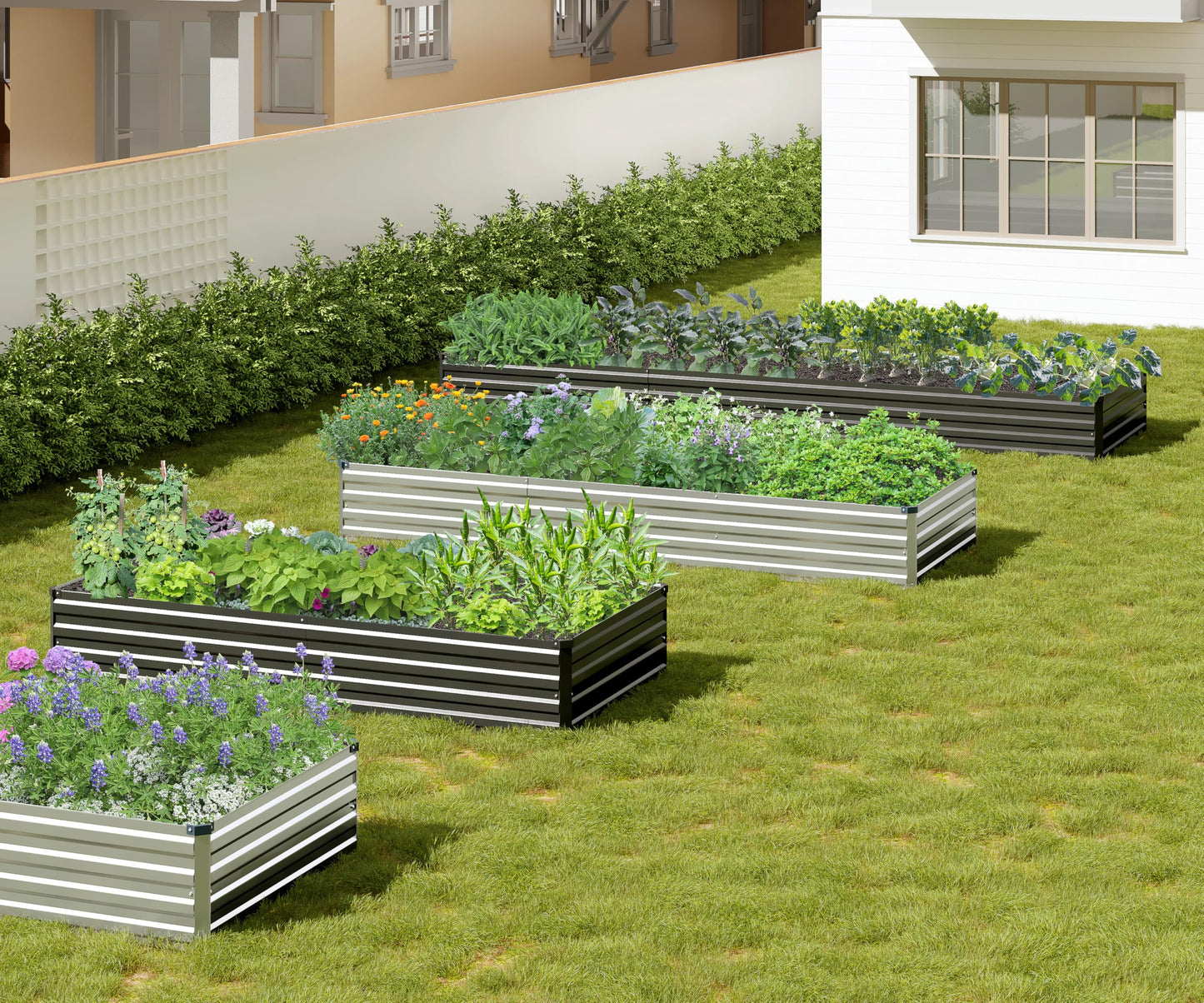 Easllre 2PCS 8x4x1ft Galvanized Raised Garden Bed,Outdoor Planter Box Metal Patio Kit Planting Bed for Vegetables Flowers Herb,Silver