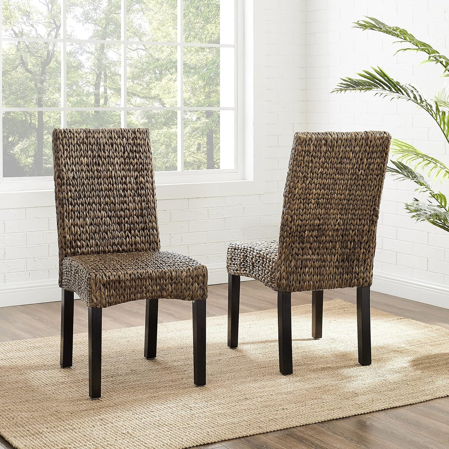 Crosley Furniture Edgewater Handwoven Natural Fiber Rattan Dining Chairs Set of 2, Seagrass