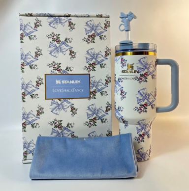 Stanley L.O.V.E.Shack Blue 40 Oz Double-Wall Vacuum Insulated Stainless Steel Tumbler With Handle & Straw Hot Cold Drink Cup Gift Box Pack For Travel Home Office Christmas Birthday Valentine's Day Gifts