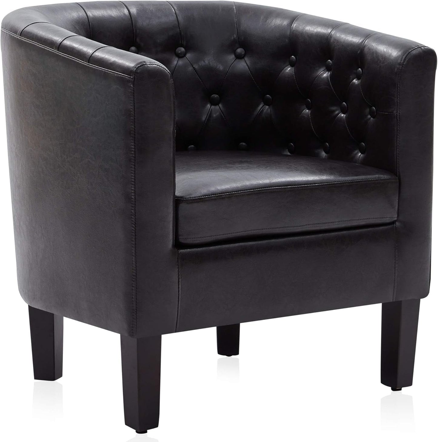 Brown Accent Chairs for Living Room, Elegant Arm Chair Upholstered Tufted Barrel Chair Club Chair for Bedroom with Sturdy Legs and Faux Leather - Berlinda (Brown)