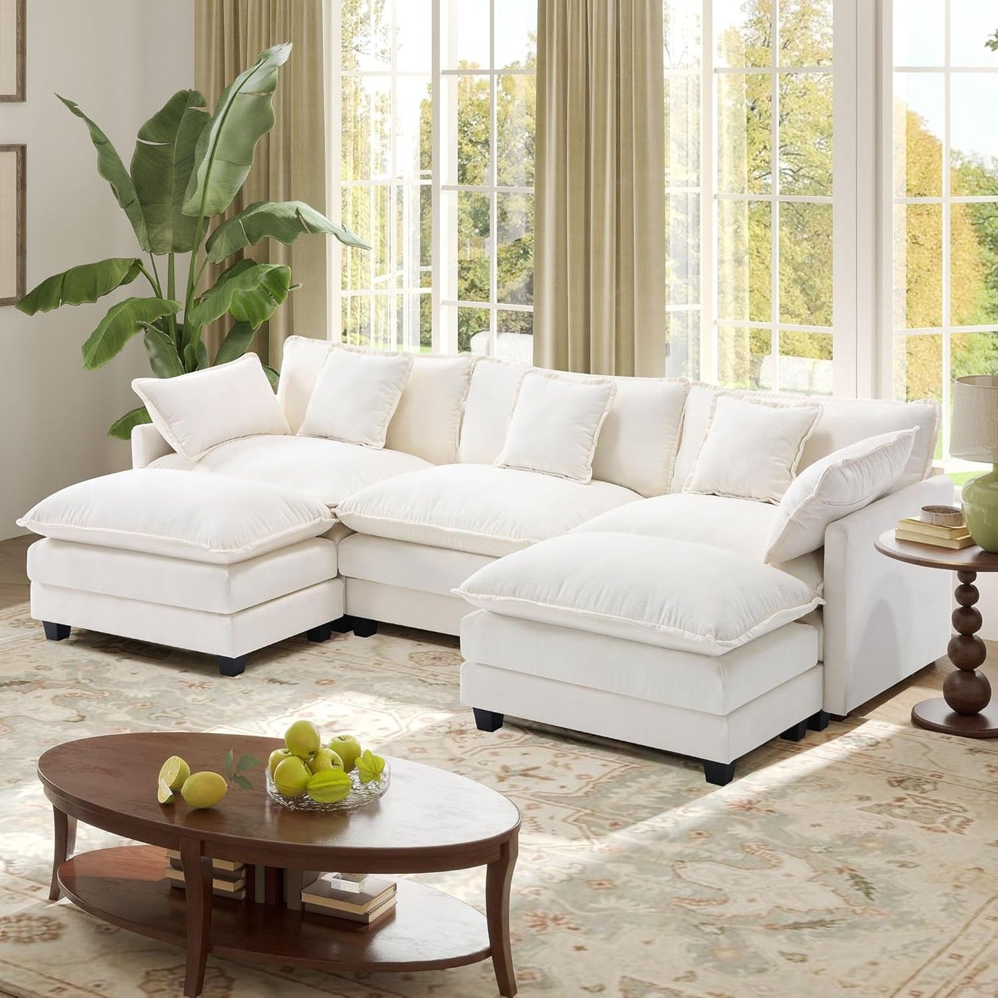 Modular Sectional Sofa,U Shaped Couch for Living Room,Modern Deep Seat Sofa 3 Seater Chenille Fabric Comfy Cloud Couches with Throw Pillows & Movable Ottoman