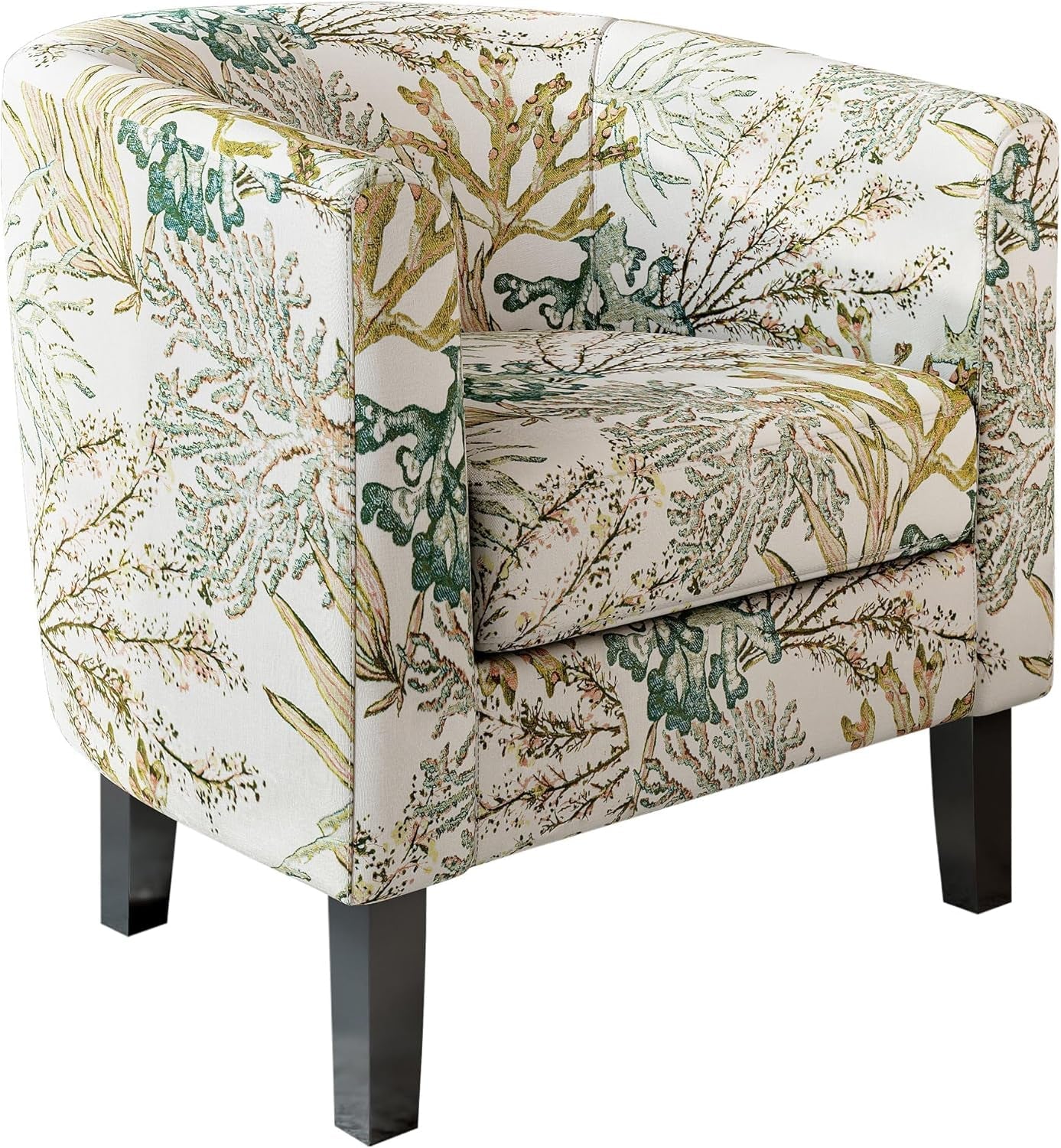 Living Room Chair, Linen round Accent Barrel Chair, Club Tub Sofa Chair for Bedroom, Corner Chair with Flared Legs and Cozy Soft Padding - Highland (Green Coral)