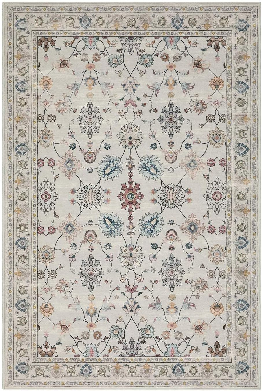 9X12 Rugs for Living Room & Bedroom,Floral Washable Rug,Boho Area Rug, Large Non Slip Low Pile Wool Carpet for Indoor Dining Room,Girls Room,Nursery Room and Kids Room(Grey 9X12Ft)