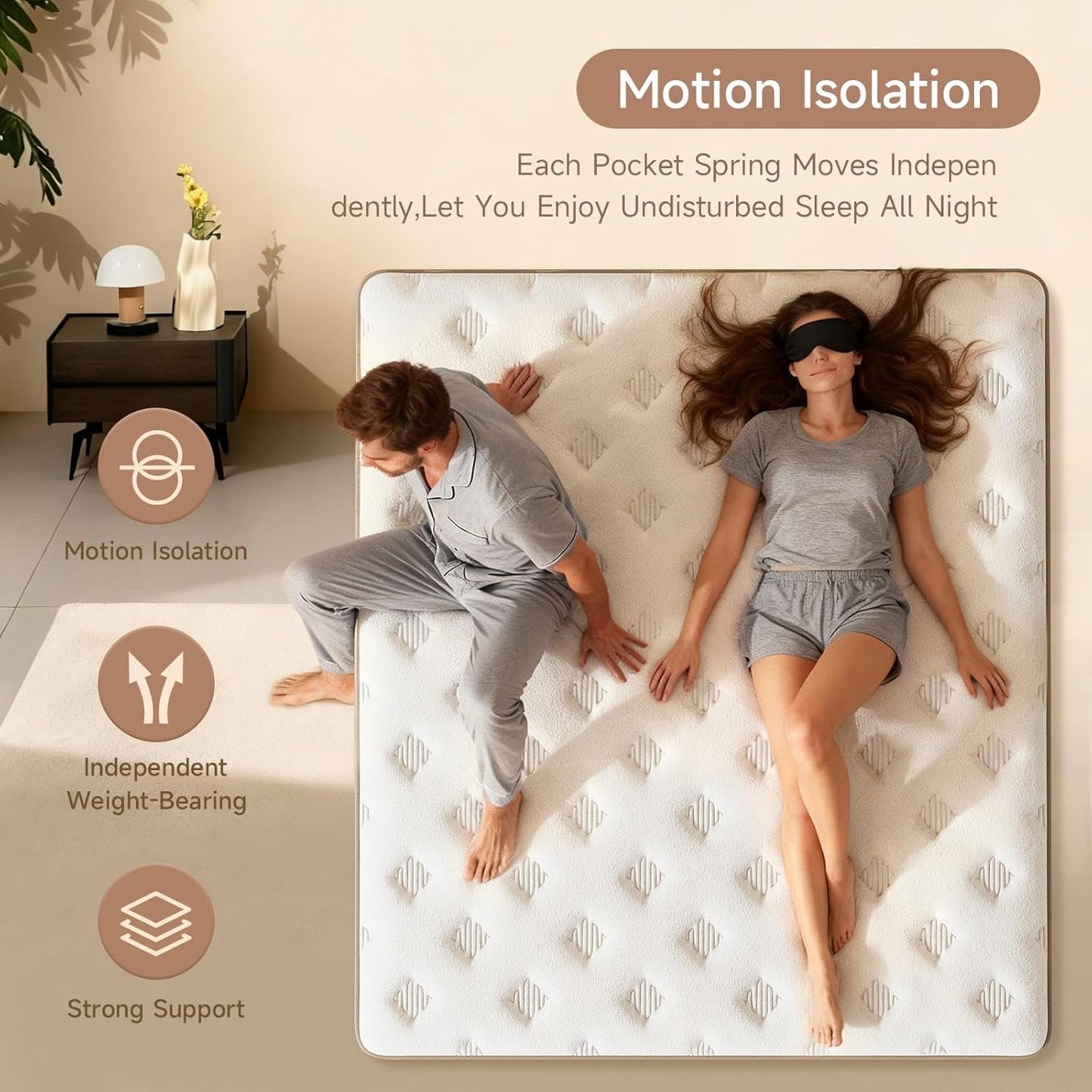 Queen Mattress, 12 Inch Queen Mattresses, Medium Firm Cooling Memory Foam for Hip/Shoulder/Lumbar Support, Individual Springs for Pressure Relief & Motion Isolation, Hybrid Mattress in a Box