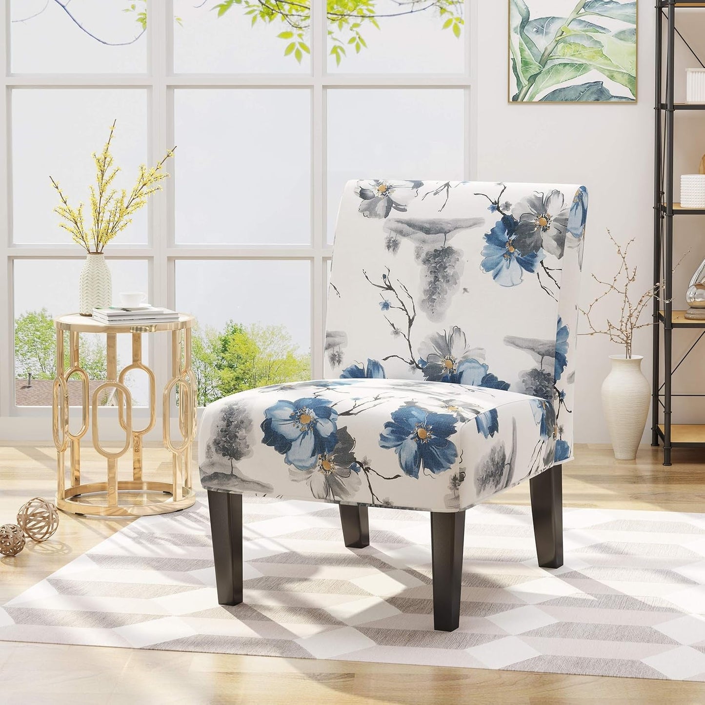 Kendal Traditional Fabric Accent Chair, Print, Matte Black, 22.5D X 29.5W X 32H In