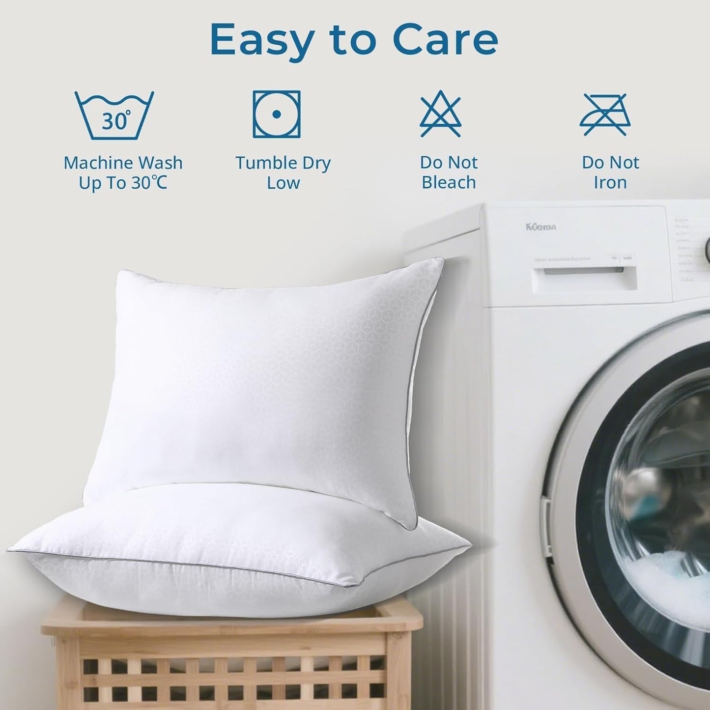 King Size Pillows Set of 2, Bed Pillows for Side, Back, and Stomach Sleepers - Oeko-Tex Certified Supportive down Alternative Plump Filling - Hotel Quality and Machine Washable, 2 Pack