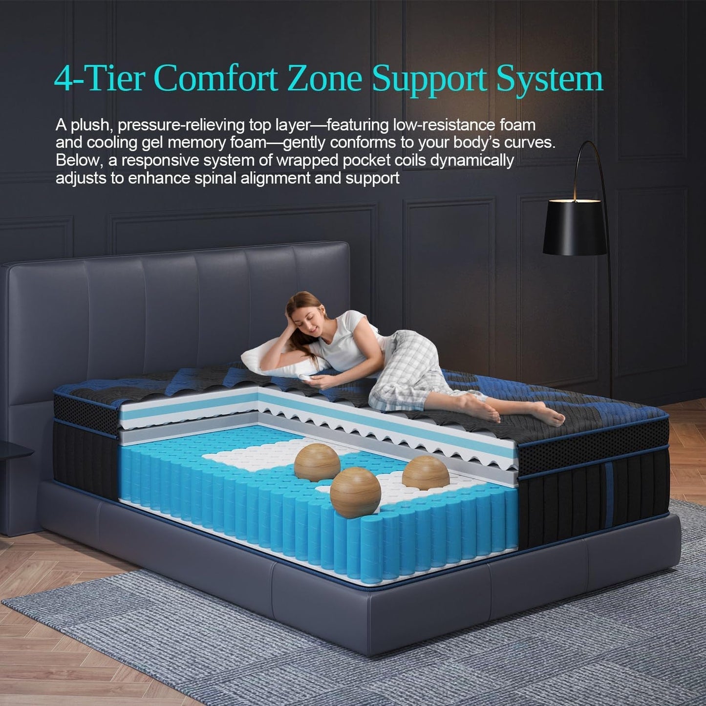 Queen Mattress 14 Inch, Hybrid Mattresses Medium Firm with Gel Memory Foam & Pocketed Coils, Motion Isolation, Certipur-Us Certified, Pressure Relief for Silent Sleep