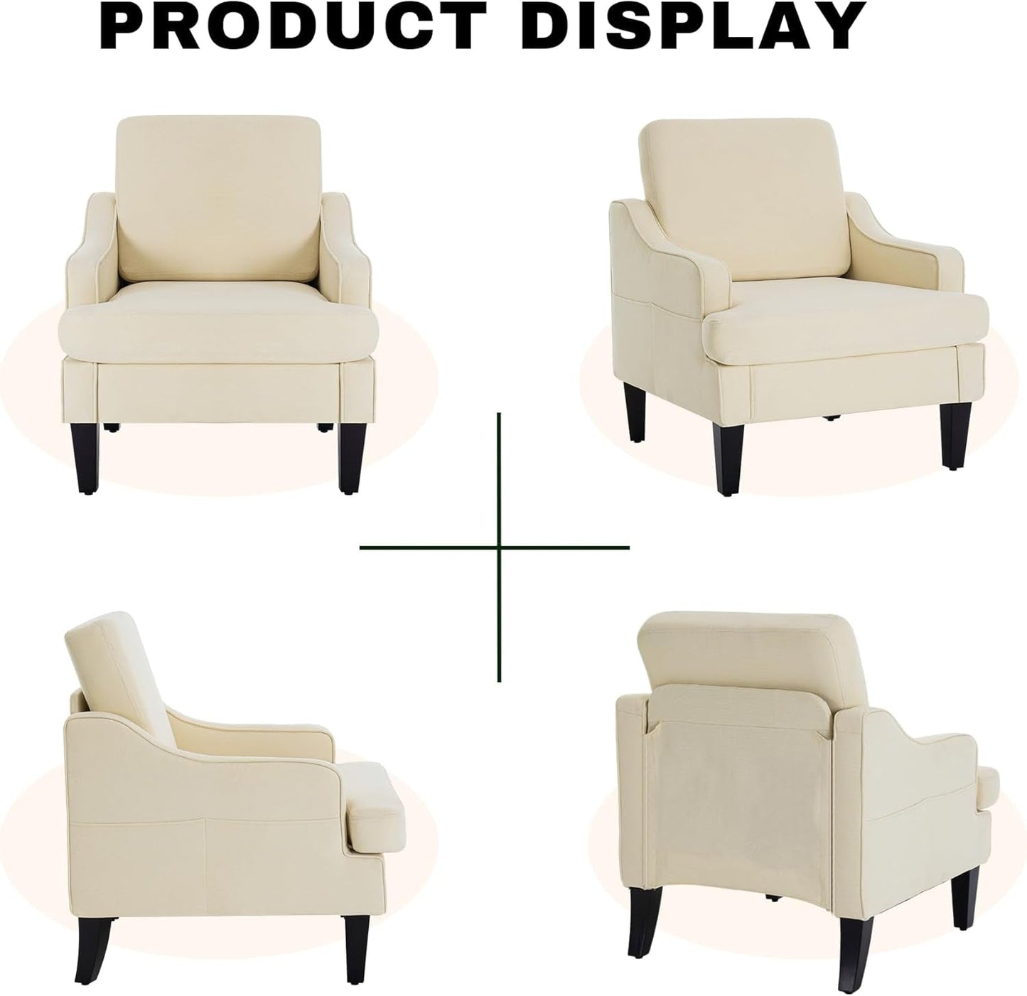 Accent Chair for Living Room,Mid-Century Arm Chair Fabric Living Room Chairs,Upholstered Reading Chair for Bedroom,Single Sofa Chair with Wood Legs for Apartment (Beige)