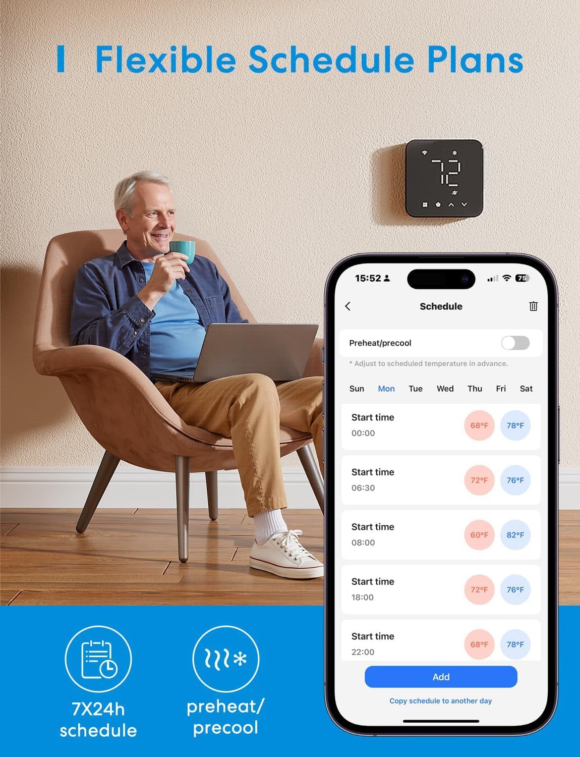 Smart Thermostat for Home, Wifi Thermostat Works with Matter, Alexa, Apple Home, Google Assistant, App & Voice Control, 7X24H Scheduling, Energy Saving, C-Wire Required