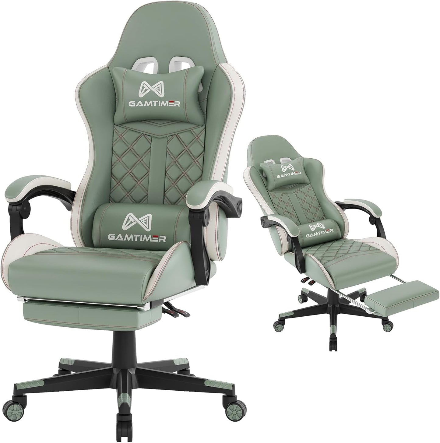 Office Chair, 400 Lbs Adult Chair, High Back Computer Chair with Footrest and Linked Armrests, Office Video Game Chair with Lumbar Support (Green)
