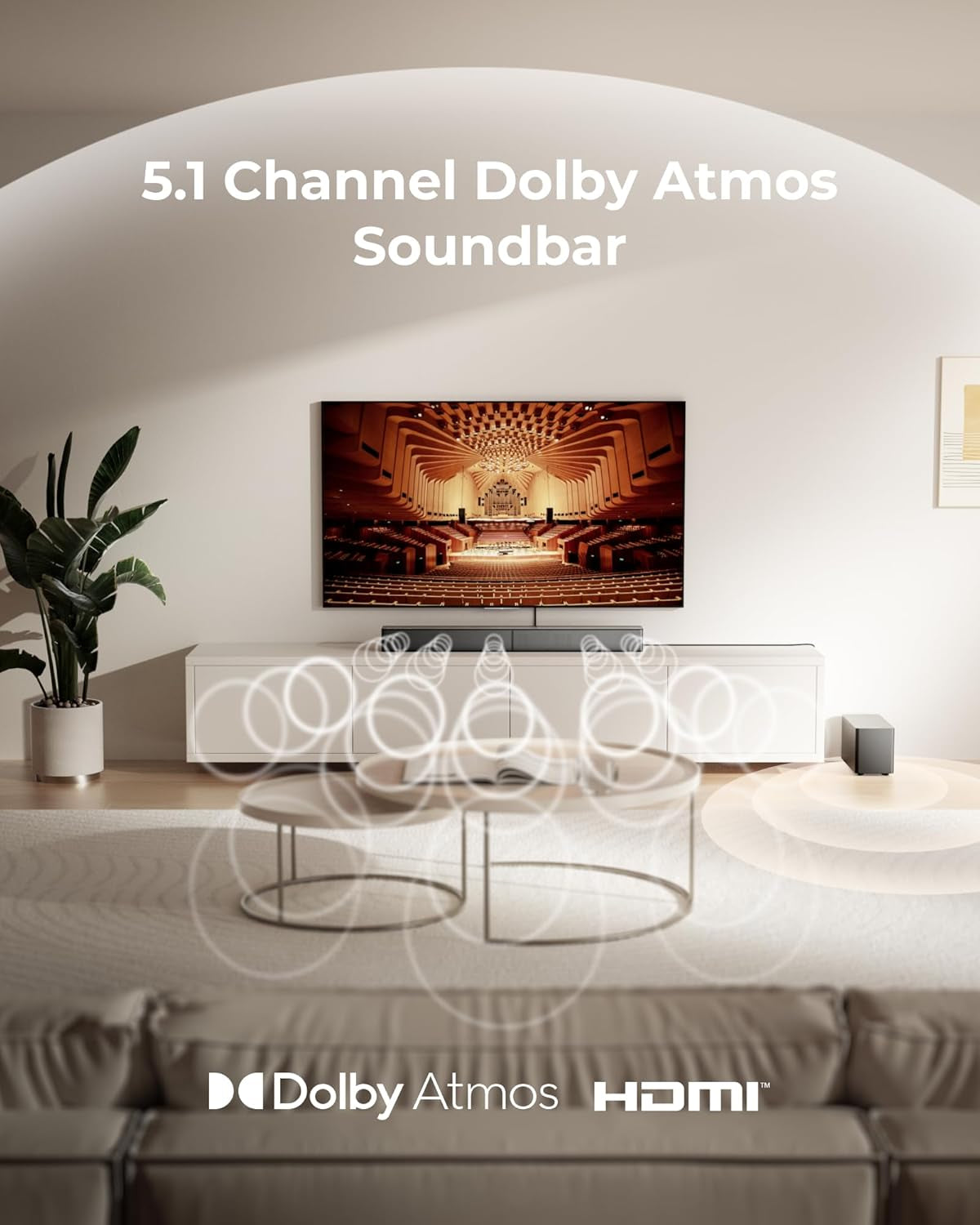 5.1CH Surround Sound Bar with Subwoofer, Dolby Atmos, Voicemx, Bassmx, APP, 300W Soundbar for Smart TV, Home Theater Surround Sound System for TV, BT 5.4, Poseidon M60 (2025 Model)