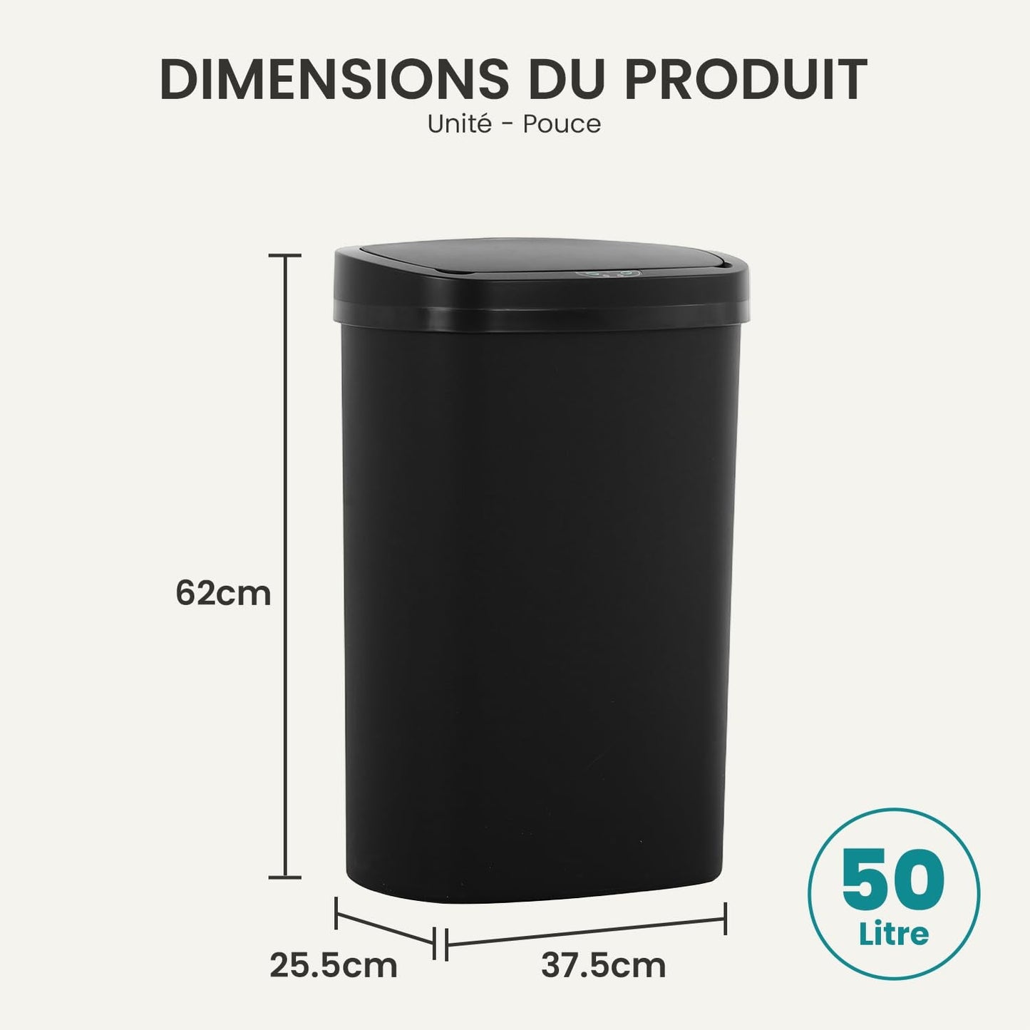 | 13 Gallon Trash Can with Lid | Automatic Touchless Garbage Can | Odor Control | Modern Oval Design | Easy to Clean | Plastic | Black | Fits Any Kitchen, Bathroom, Office or Home