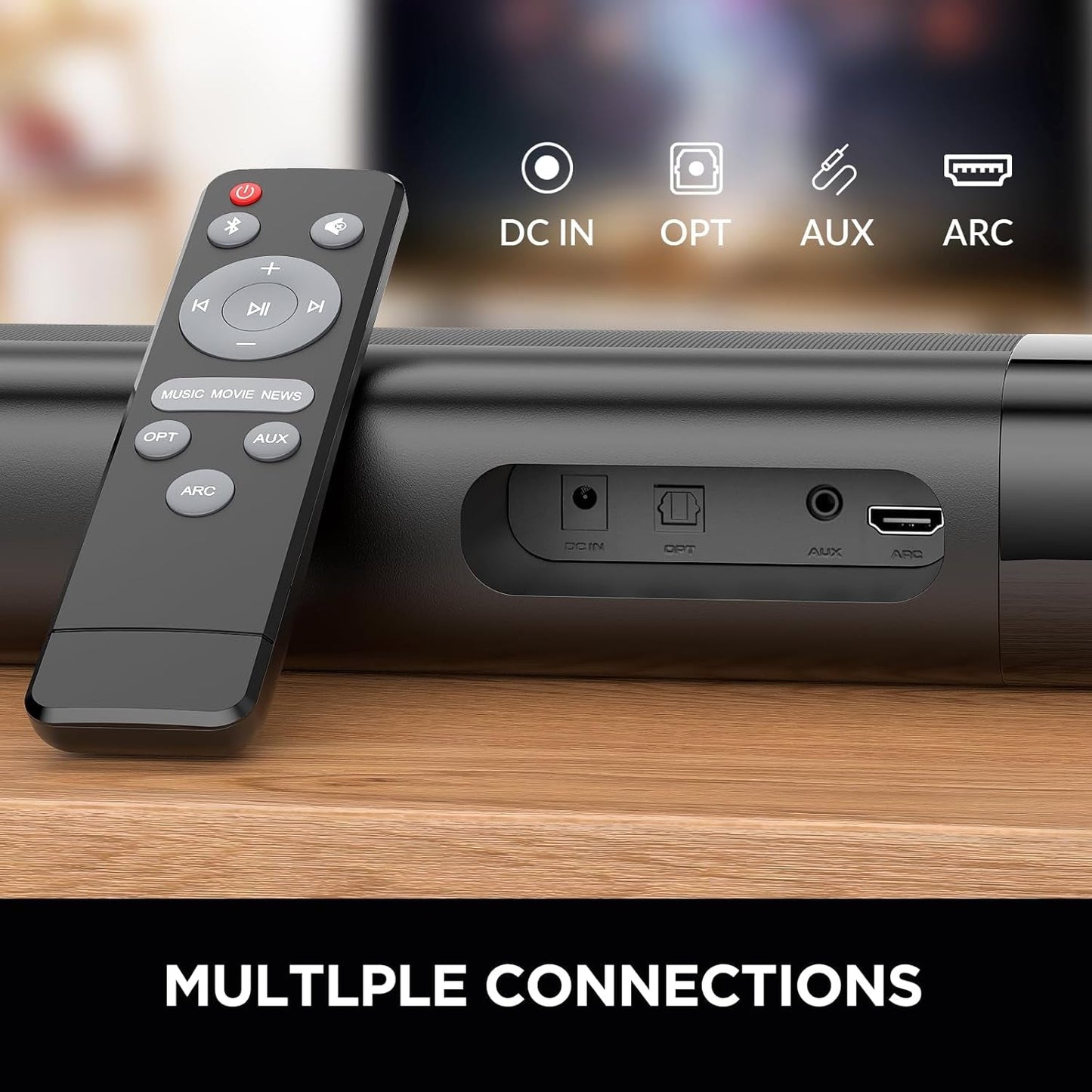 Sound Bar for Smart TV, 80W Soundbar with Bluetooth/Arc/Opt/Aux Connect, Dynamic Volume Boost, 3 Equalizer Modes, 2 in 1 Detachable Soundbar for Tv/Pc/Gaming/Projectors