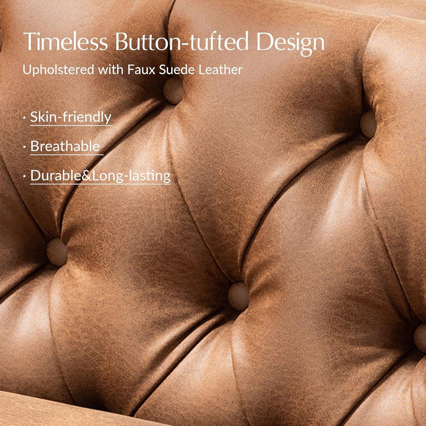 84" W Faux Leather Sofa Couch with Metal Legs, Button-Tufted 3-Seater Sofa, Mid Century Modern Upholstered Couch for Living Room, Entertainment Area, Apartment,Camel