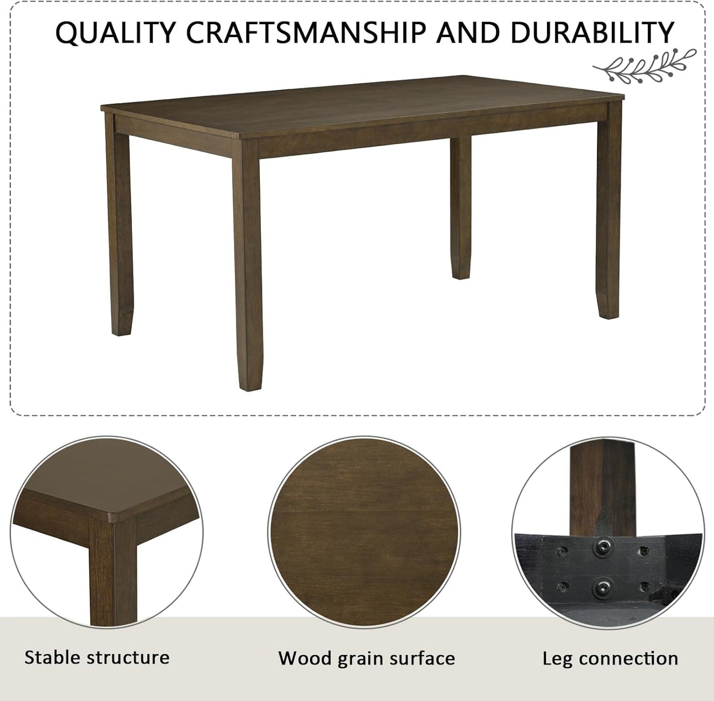 6-Piece Dining Table Set with Bench and Chairs - Solid Wood Kitchen Dining Room Table Set in Farmhouse Rustic Style, Table Set for 6 with 4 Chairs and Bench Seat.(Dark Walnut_Large)