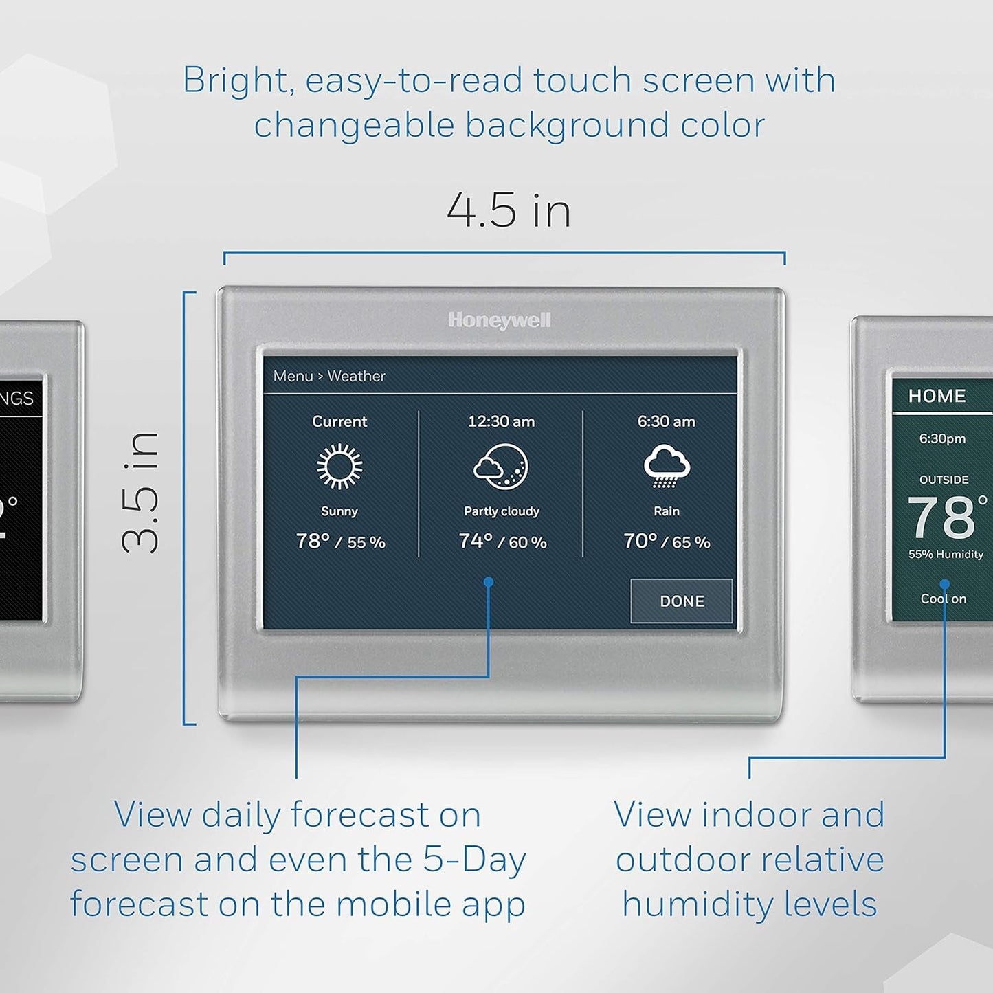 RTH9585WF1004 Wi-Fi Smart Color Thermostat, 7 Day Programmable, Touch Screen, Energy Star, Alexa Ready, Gray