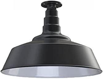 Steel Lighting Co. Manhattan Warehouse Light | Ceiling Mounted Pendant | 20 inch Dome | Flush Mount | Large Steel Barn Light Made in America | Matte Black Exterior/White Interior