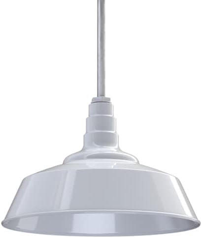Steel Lighting Co. Manhattan Warehouse Light | Ceiling Mounted Pendant | 20 inch Dome | 12 inch Sloped Stem | Large Steel Barn Light Made in America | White Exterior/White Interior