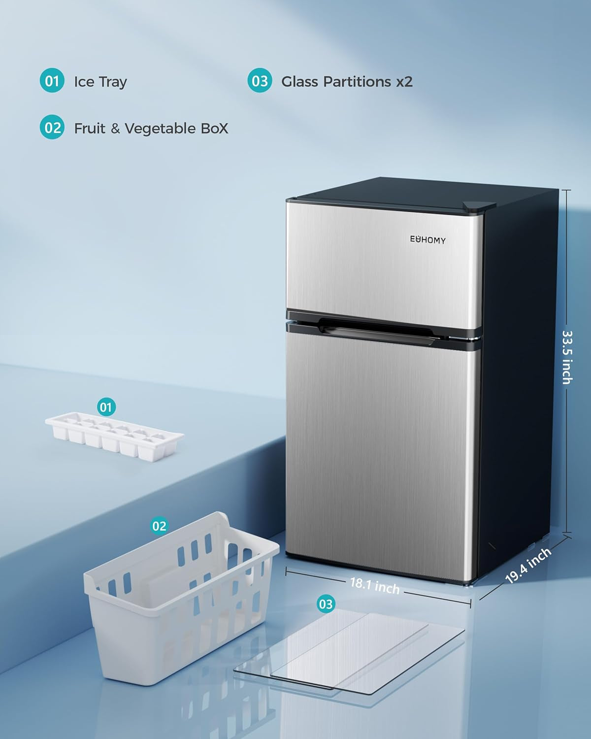 Mini Fridge with Freezer, 3.2 Cu.Ft Mini Refrigerator Fridge, 2 Door for Bedroom/Dorm/Office/Apartment - Food Storage or Cooling Drinks, Silver