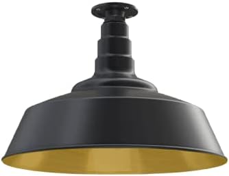 Steel Lighting Co. Manhattan Warehouse Light | Ceiling Mounted Pendant | 20 inch Dome | Flush Mount | Large Steel Barn Light Made in America | Matte Black Exterior/Brass Interior