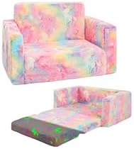 Toddler Chair Comfy,2-in-1 Soft Toddler Couch Fold Out for Kids,Convertible Sofa to Lounger,Gift for Girls and Boys Birthday,Unicorn,Medium