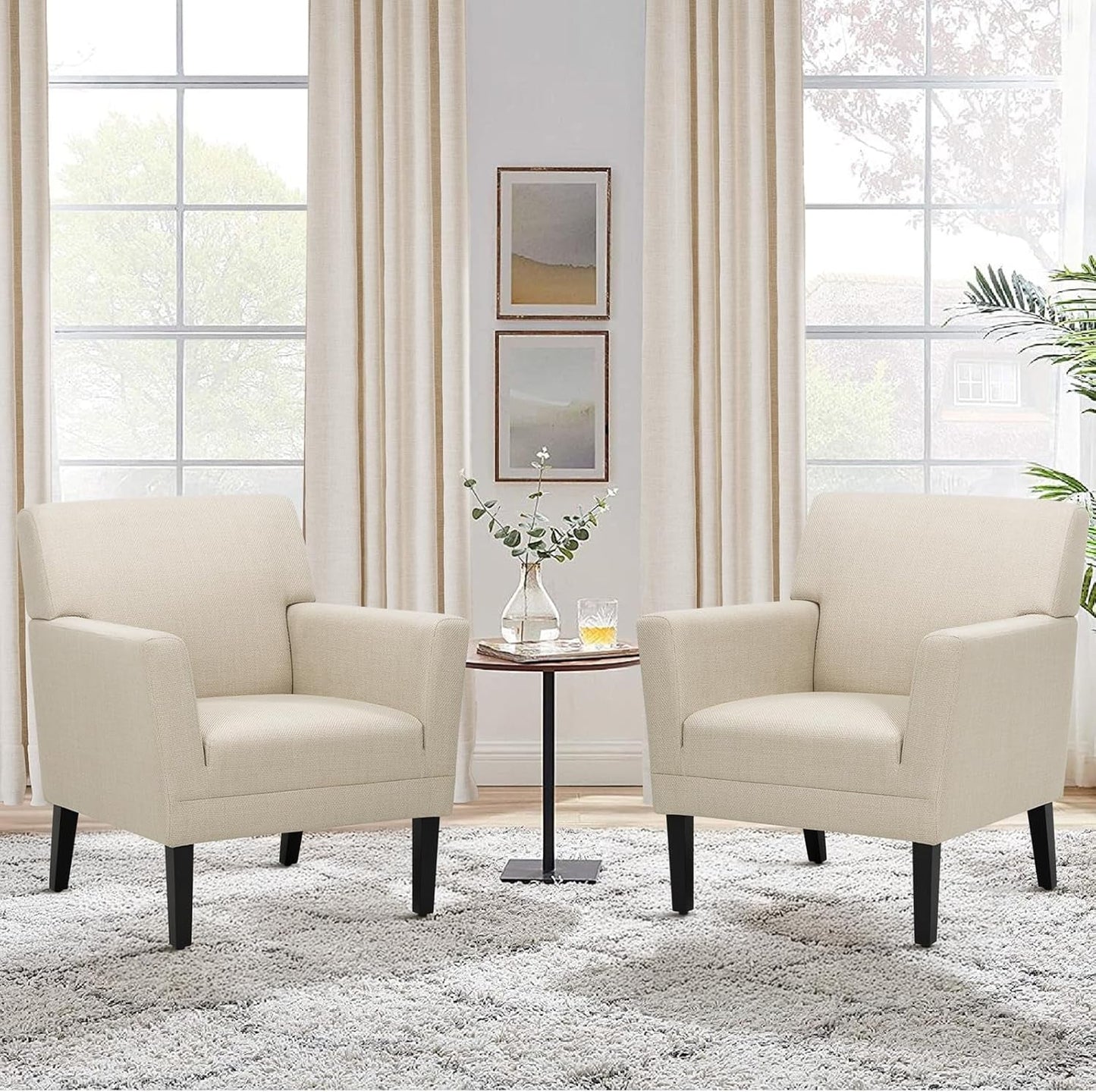 Accent Chair Set of 2 for Living Room, Modern Upholstered Fabric Accent Armchair with Back, Soft Single Sofa Chair with Arms for Bedroom/Office/Reception Room, Oatmeal