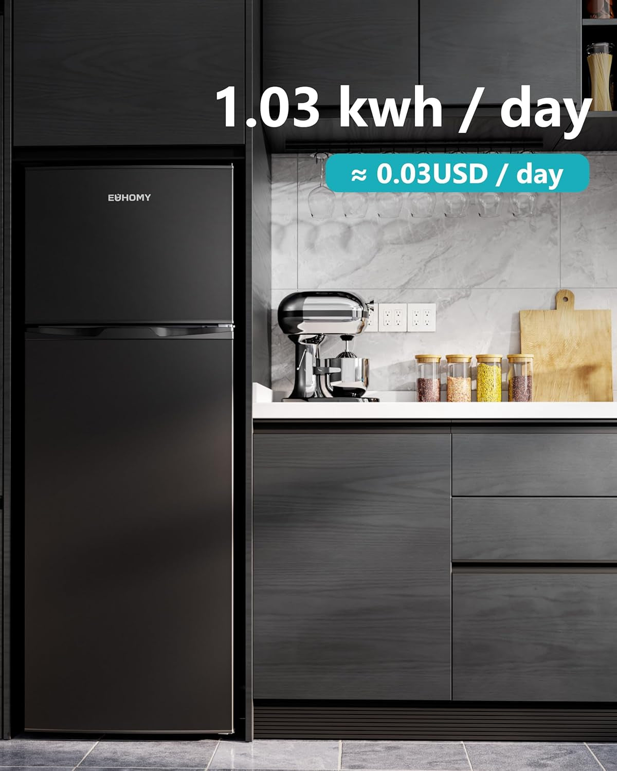 7.4 Cu.Ft. Refrigerator with Freezer, 2 Door Fridge, Adjustable Thermostat，Large Capacity, Refrigerator for Kitchen/Dorm/Office/Apartment - Food Storage or Cooling Drinks, Black
