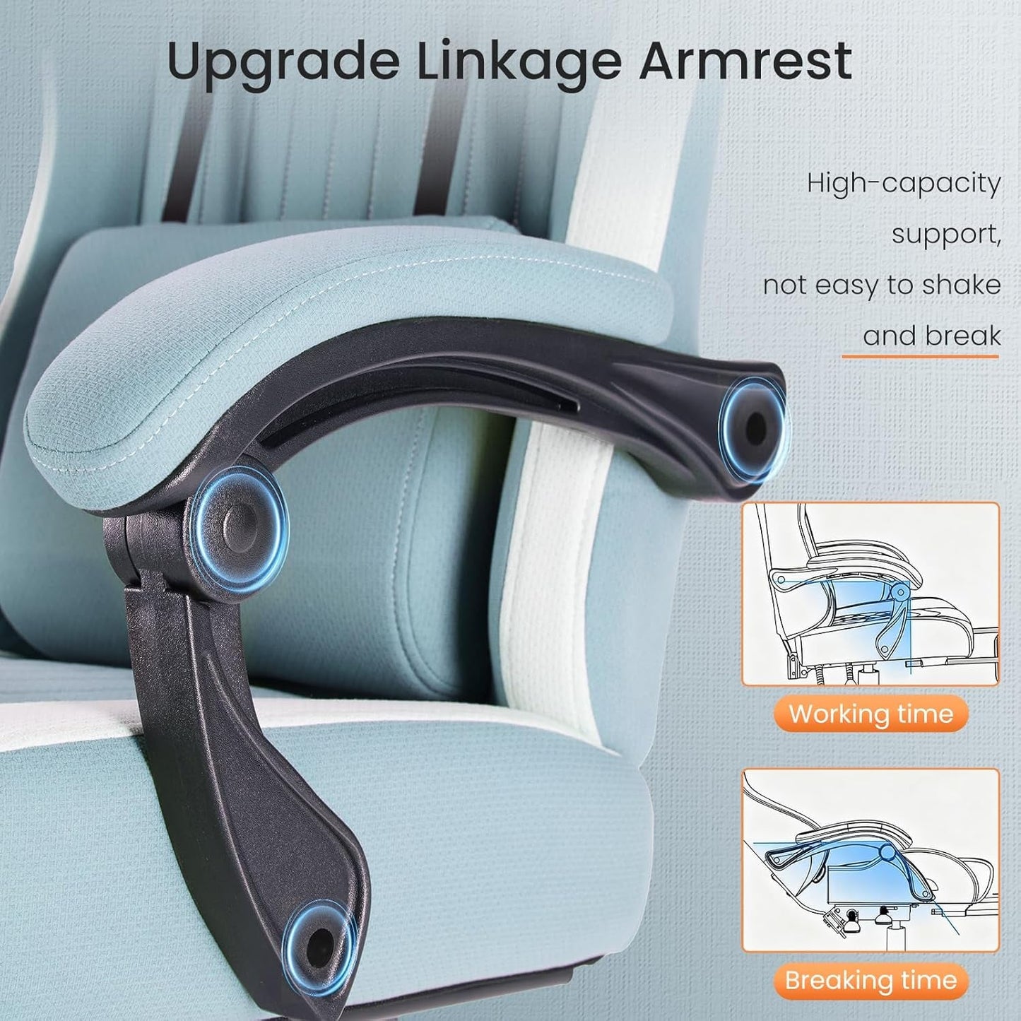 Office Chair - High Back Ergonomic Desk Chair with Footrest and Lumbar Support, Height Adjustable Task Chair with Linkage Armrests and Headrest, 360° Swivel Wheels, Blue