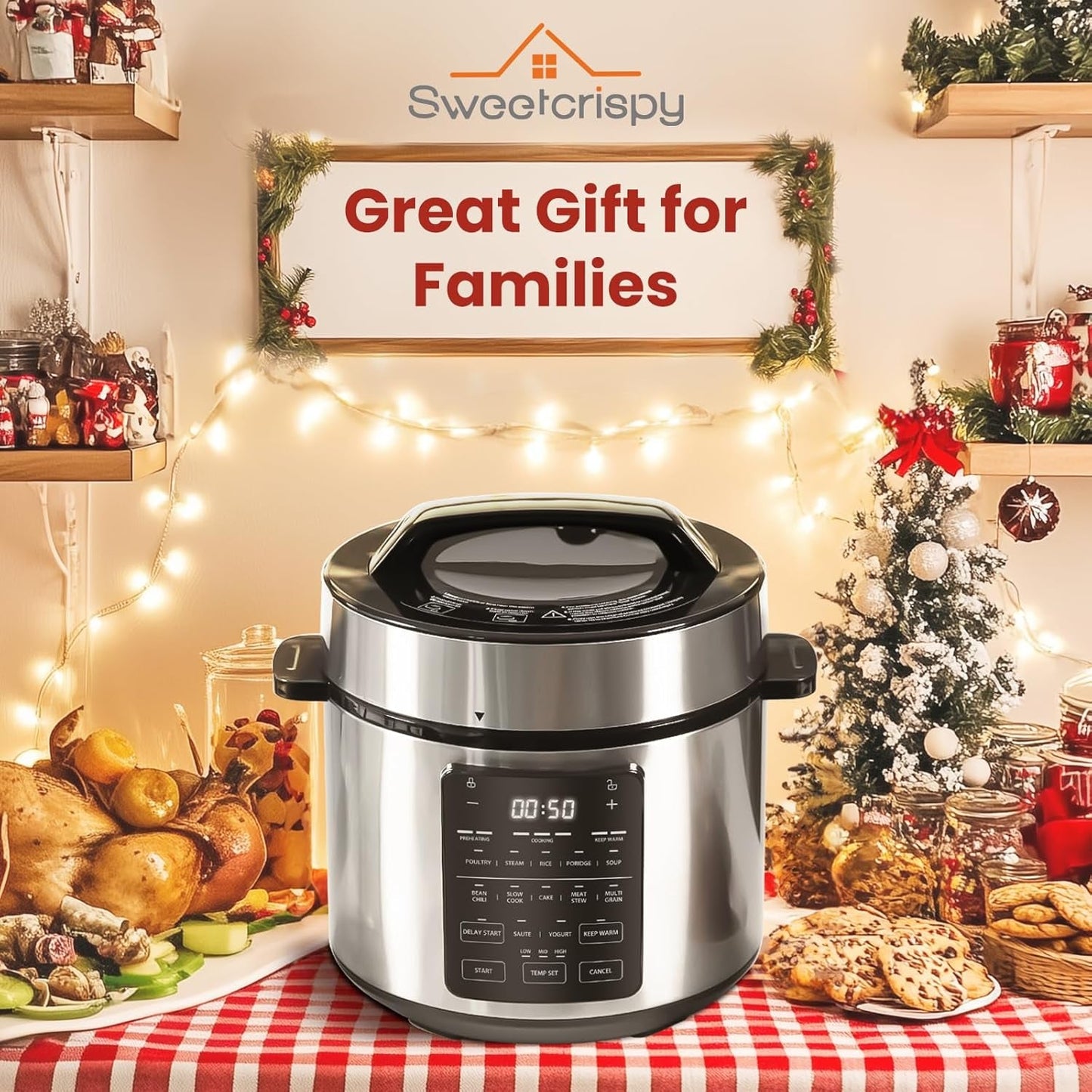 6 QT Electric Pressure Cooker 12-In-1 Multi Digital Cookers, Rice Steamer Yogurt Maker Stainless Steel