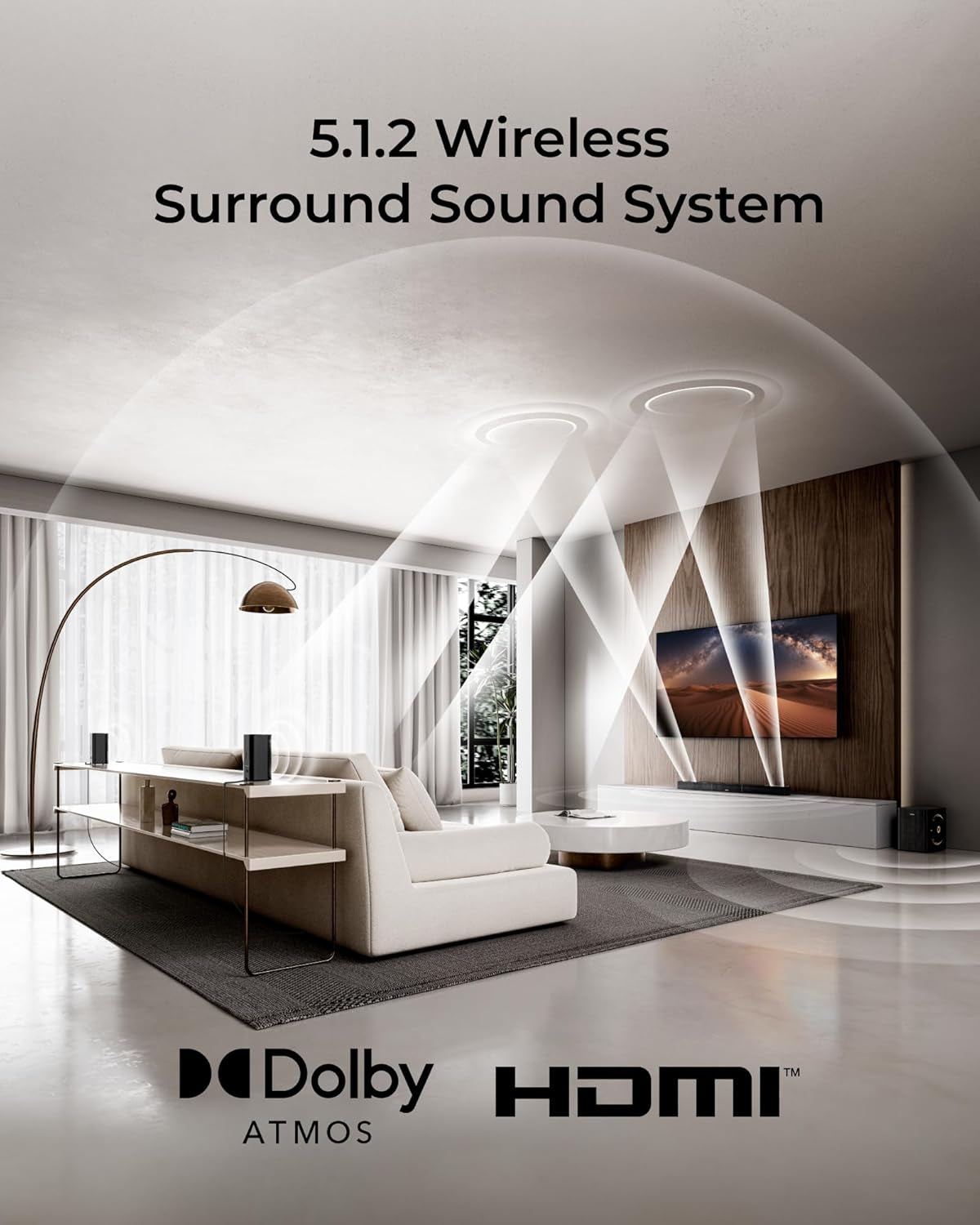 Skywave X40 5.1.2Ch Sound Bar for Smart TV W/Dolby Atmos, Wireless Surround Sound System for TV, 530W Soundbar with Wireless Subwoofer, Gan Amplifier, 4K HDR Pass-Through, HDMI Earc, BT 5.4