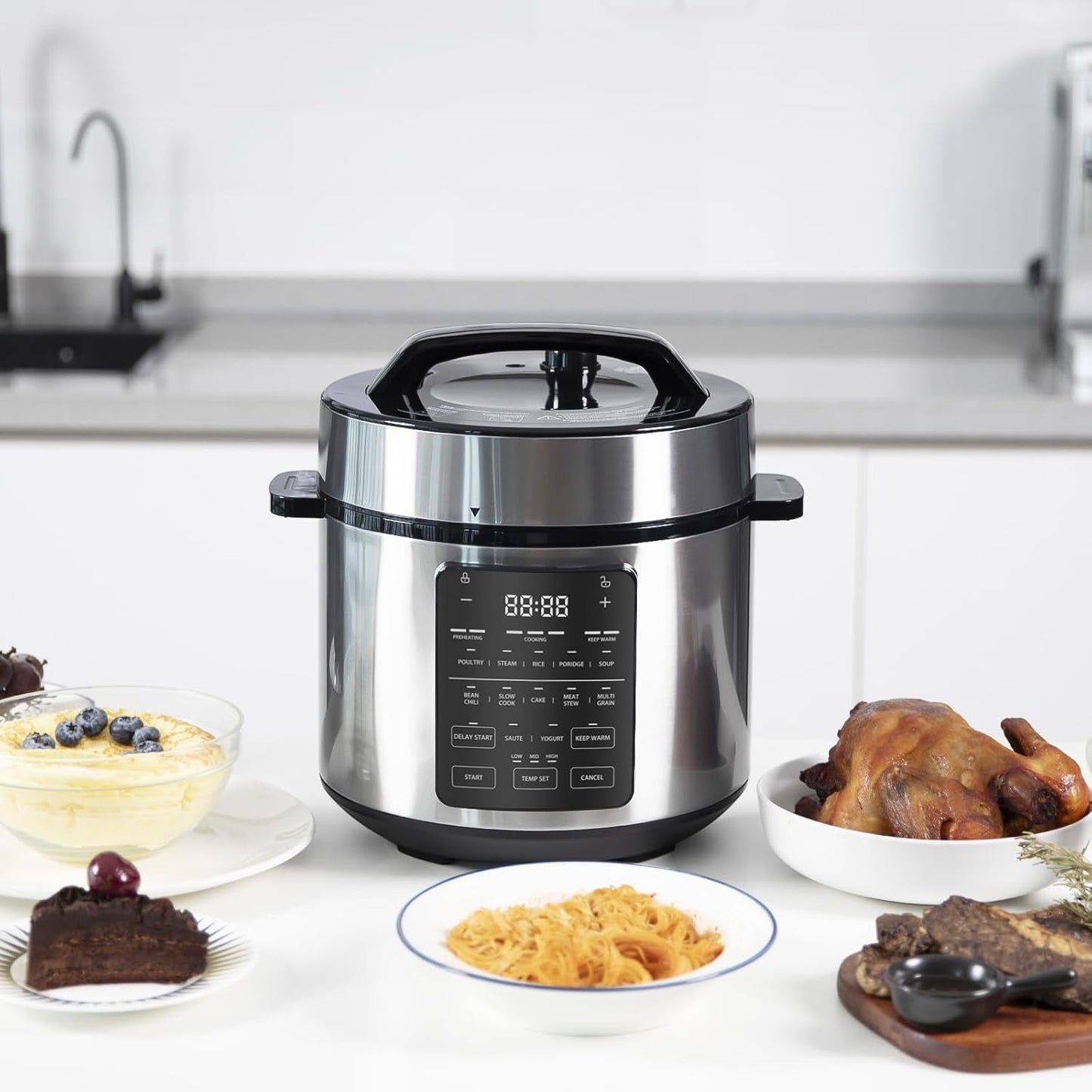 6 QT Electric Pressure Cooker 12-In-1 Multi Digital Cookers, Rice Steamer Yogurt Maker Stainless Steel