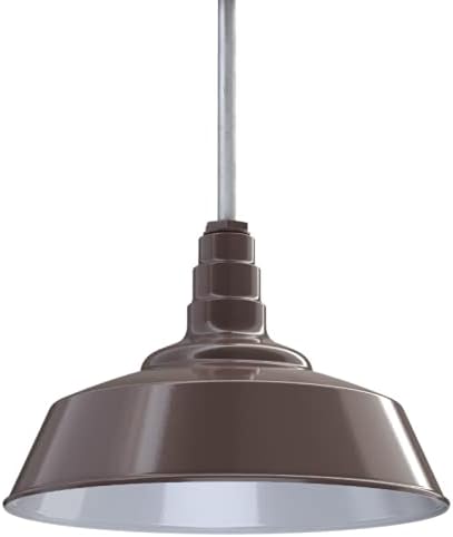 Steel Lighting Co. Manhattan Warehouse Light | Ceiling Mounted Pendant | 20 inch Dome | 12 inch Sloped Stem | Large Steel Barn Light Made in America | Dark Bronze Exterior/White Interior