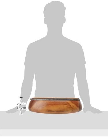 nambe Anvil Salad Bowl with Servers | Large Wooden Serving Bowl for Fruit, Salads | Made of Acacia wood and Iron Finished Nambe Alloy | Designed by Neil Cohen